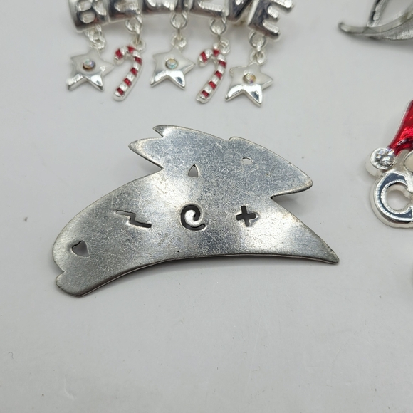 Vintage Merry Christmas Believe Family Dove Snowman Brooches Lot of 6 - Picture 2 of 8